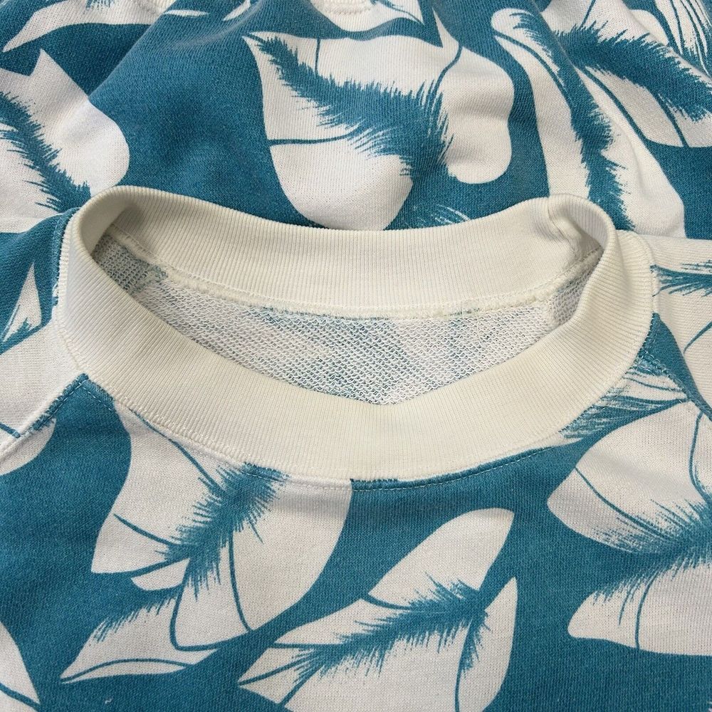 Vintage Floral All Over Print Sweatshirt Women NO SIZE‎ TAG Blue White - Picture 3 of 8